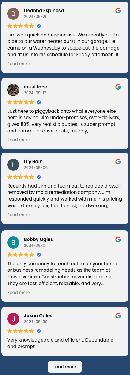 Google reviews for Flawless Finish Construction